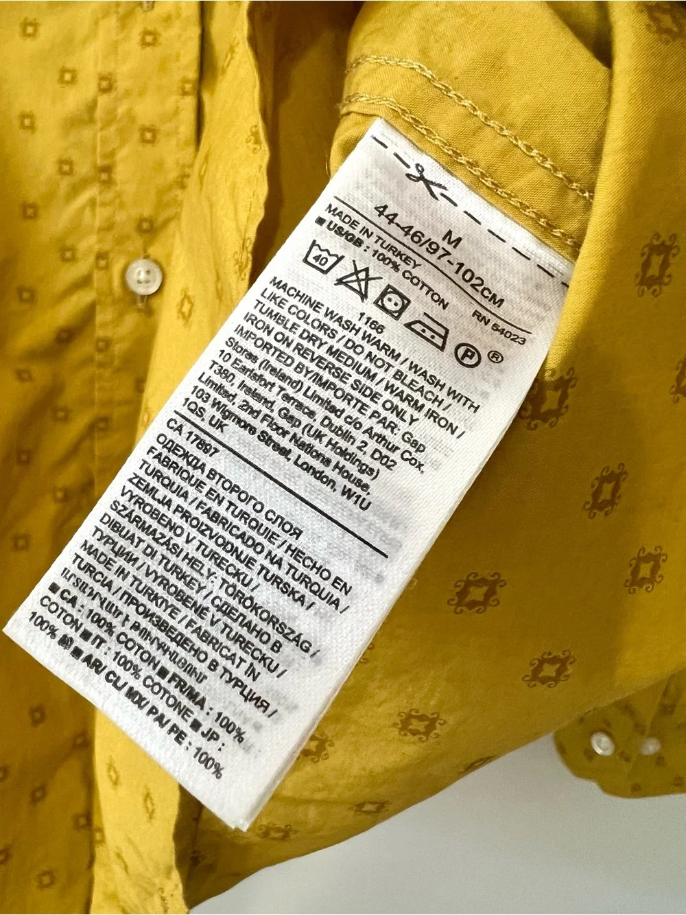 Banana Republic Mens Shirt Medium M Slim Fit Mustard Yellow Geometric Pattern
